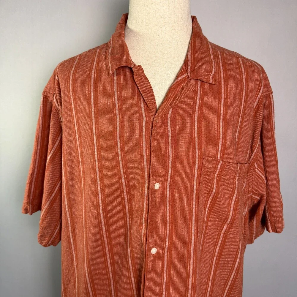 Mutual Weave Men's Linen Cotton Short Sleeve Casual Shirt Sz 3XLT Orange Stripe